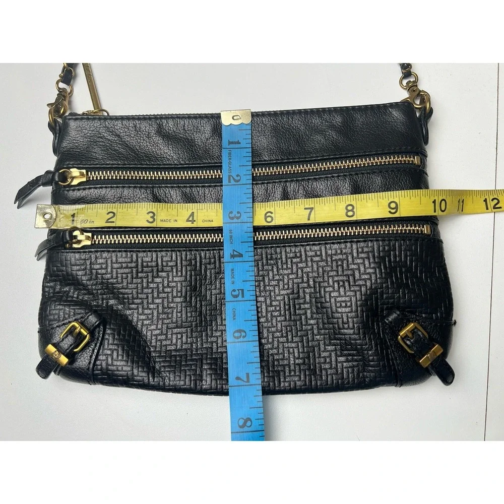 Black Leather Crossbody Purse Elliott Lucca Messina Bag Gold Accents